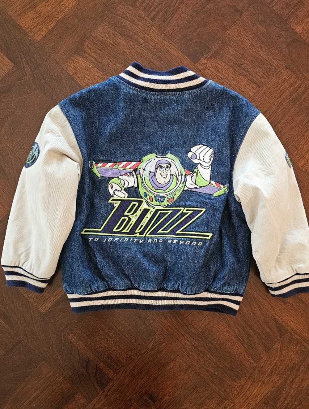 Vintage Disney Store Toy Story Buzz Lightyear Denim Varsity Jacket 4/5